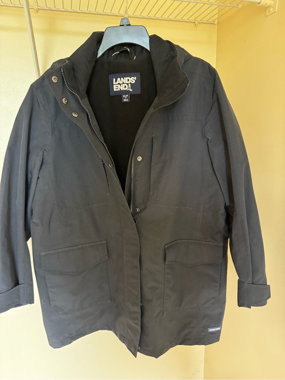 Lands' End Women's Black Field Jacket with Hooded Collar